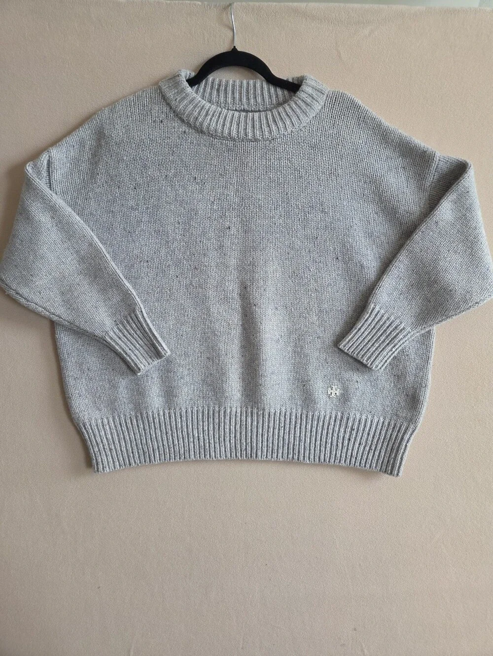 Tory Burch Sport Merino Wool Chunky Size M Oversized Sweater Gray